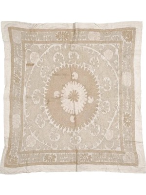 Etnik Bulvar Suzani Pamuk Kahverengi Masa Örtüsü 131 x 133 cm