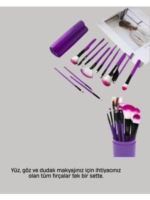 ERS12’LI Makyaj Fırça Seti Fondöten Allık Far Karıştırma Için Tam Uyumlu