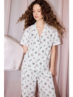 DeFacto %100 Pamuk Regular Fit Kısa Kollu Baskılı Pijama Takımı H3790AX26SM