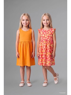 DeFacto Desenli ve Basic Kısa Kollu 2'li Elbise Kız Bebek C0071A526SM