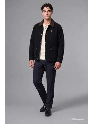 DeFacto Regular Fit Polo Yaka Cepli Kadife Yaka Fermuarlı Astarlı Mont F0814AX26AU
