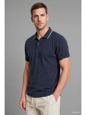 DeFacto Regular Fit Waffle Kısa Kollu Lacivert Polo Tişört H4726AX26SM
