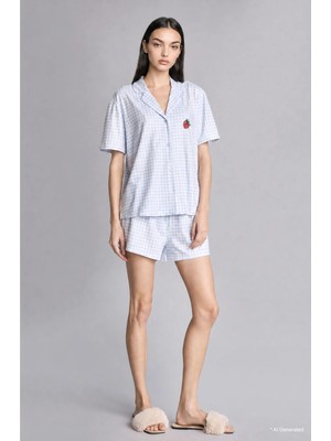 DeFacto Ultra Yumuşak Regular Fit Şortlu Kısa Kollu Kareli Softshell Pijama Takımı H6375AX26HS