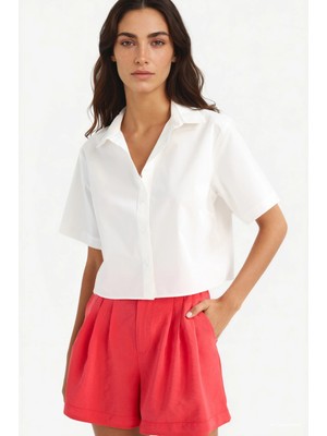 DeFacto %100 Pamuk Regular Fit Poplin Kısa Kollu Beyaz Gömlek F8580AX25SM