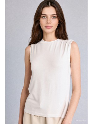 DeFacto Slim Fit Yarım Balıkçı Yaka Kısa Kolsuz Ekru Tunik H6404AX26SM