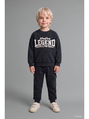 DeFacto 2'li Takım Baskılı Sweatshirt Eşofman Altı Erkek Bebek G5132A525WN