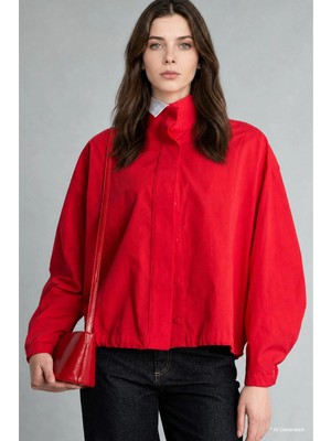 DeFacto %100 Pamuk Regular Fit Poplin Uzun Kollu Kırmızı Tunik H0675AX26SP