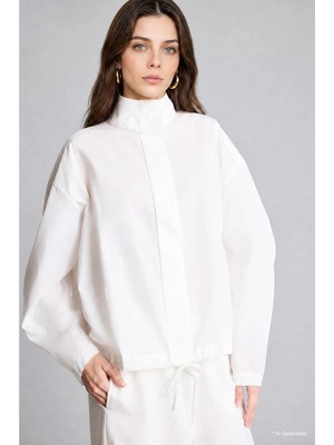 DeFacto %100 Pamuk Regular Fit Poplin Uzun Kollu Ekru Tunik H0675AX26SP