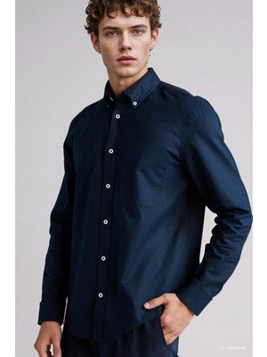 DeFacto Regular Fit Polo Yaka Keten Karışımlı Uzun Kollu Gömlek F9321AX26SP