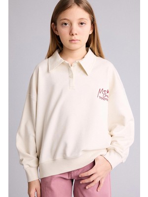DeFacto Polo Yaka Baskılı Sweatshirt Kız Çocuk E6841A826SP