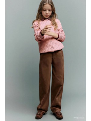 DeFacto %100 Pamuk Balloon Fit Oval Paça Gabardin Okul Pantolonu Kız Çocuk F7573A825AU
