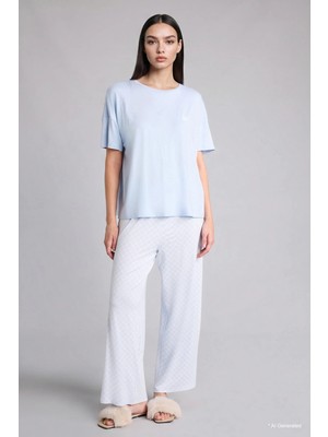 DeFacto Regular Fit Kısa Kollu Üst Geniş Paça Alt Pijama Takımı H5184AX26SM