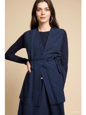 DeFacto Keten Karışımlı Regular Fit V Yaka Yelek H3677AX26SP
