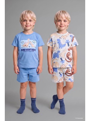 DeFacto %100 Pamuk Dinozor Baskılı 2'li Pijama Takımı Erkek Bebek H4034A526HS
