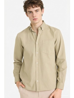 DeFacto %100 Pamuk Regular Fit Polo Yaka Gabardin Uzun Kollu Gömlek F1261AX26SP