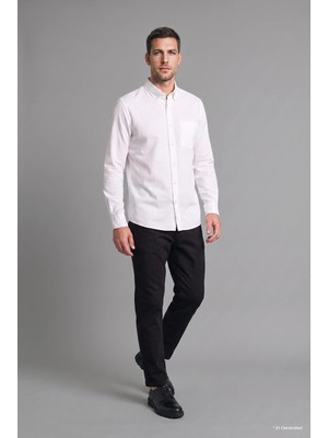 DeFacto Regular Fit Klasik Yaka Tek Cepli Düz Keten Karışımlı Uzun Kollu Basic Gömlek H4871AX26AU