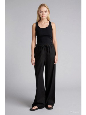 DeFacto Wide Leg Geniş Paça Keten Karışımlı Beli Lastikli Pantolon E1981AX26SM