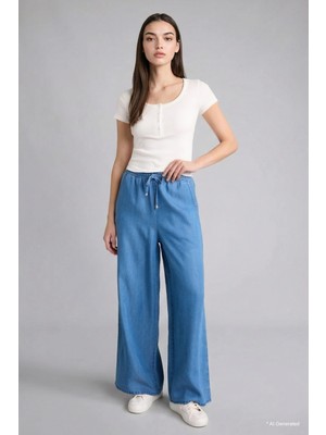DeFacto Pull On Orta Bel Beli Lastikli Geniş Paça Jean Pantolon D8235AX26HS