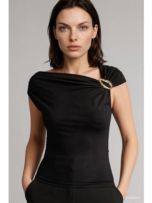 DeFacto Slim Fit Kayık Yaka Toka Detaylı Tişört H1586AX26SM