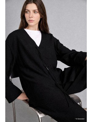 DeFacto Regular Fit V Yaka Krinkıl Kumaş Kimono H1869AX26SM