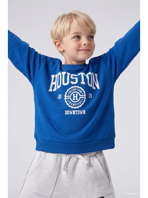 DeFacto Bisiklet Yaka Baskılı İçi Yumuşak Tüylü Sweatshirt Erkek Bebek E9238A526WN