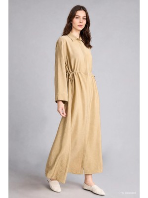 DeFacto Regular Fit Gömlek Yaka Uzun Kollu Maxi Elbise H5339AX26SM