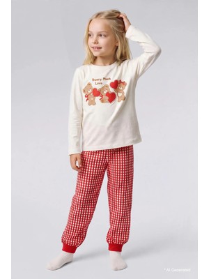 DeFacto %100 Pamuk Ayıcık Baskılı Üst Pötikare Alt 2'li Pijama Takımı Kız Bebek I1009A526WN