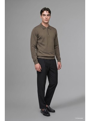 DeFacto Standart Fit Yarım Fermuarlı Polo Yaka Triko Basic Kazak H7595AX26AU