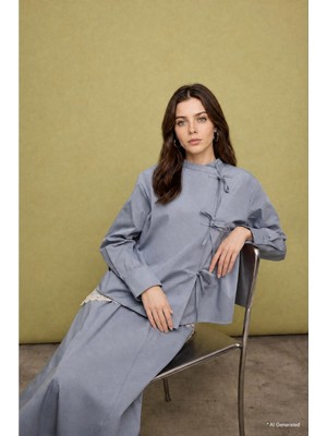 DeFacto %100 Pamuk Regular Fit Bağlamalı Poplin Uzun Kollu Tunik I1818AX26HS