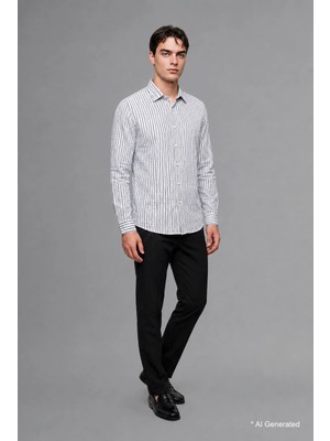 DeFacto Modern Fit Polo Yaka Pamuklu Çizgili Uzun Kollu Gömlek I1835AX26AU