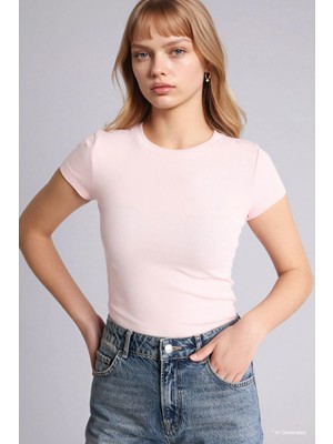 DeFacto Fitted Bisiklet Yaka Ribana Kısa Kollu Basic Tişört E0288AX26SP
