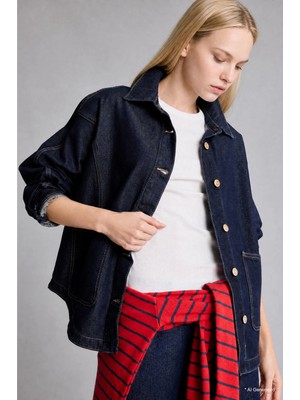 DeFacto %100 Pamuk Oversize İndigo Jean Ceket I2339AX26HS