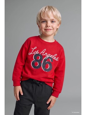DeFacto %100 Pamuk Bisiklet Yaka Baskılı Sweatshirt Erkek Bebek H8401A526AU