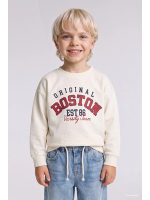 DeFacto %100 Pamuk Bisiklet Yaka Baskılı Sweatshirt Erkek Bebek H8402A526AU