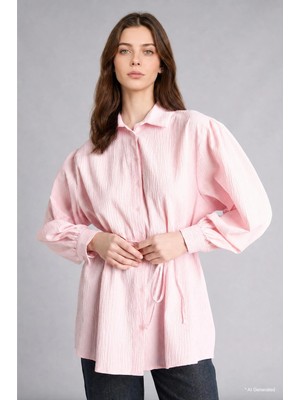 DeFacto Relax Fit Kırışık Dokulu Kumaş Uzun Kollu Açık Pembe Tunik H7714AX26HS