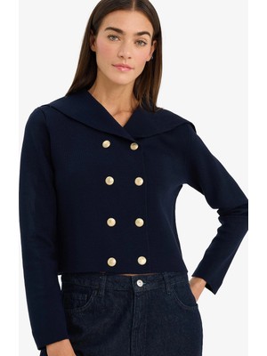 DeFacto Regular Fit Kruvaze Şal Yaka Kısa Triko Basic Hırka G7961AX26SP