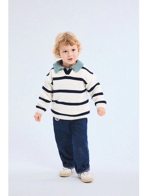 DeFacto %100 Pamuk Loose Fit Beli Lastikli Armalı Jean Pantolon Erkek Bebek I3383A526WN