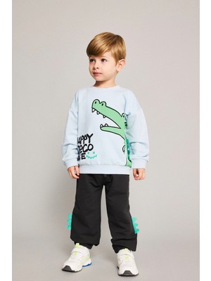 DeFacto %100 Pamuk Timsah Baskılı ve Aplike Detaylı 2'li Sweatshirt Takım Erkek Bebek I3754A526WN