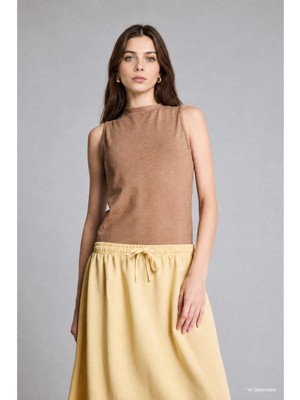 DeFacto Slim Fit Yarım Balıkçı Yaka Penye Açık Kahverengi Atlet H8040AX26SM