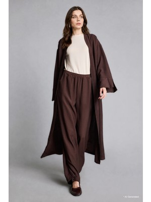 DeFacto Regular Fit Düşük Omuzlu Uzun Kollu Kahverengi Kimono I0703AX26HS