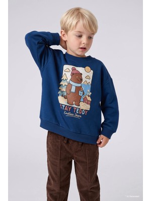 DeFacto %100 Pamuk Ayıcıklı Baskılı Oversize İçi Yumuşak Tüylü Kalın Sweatshirt Erkek Bebek I4370A526CW