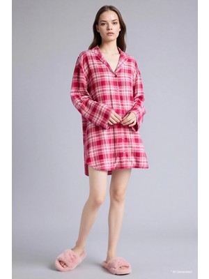 DeFacto Regular Fit Pijama Yaka Flanel Uzun Kollu Gecelik G7996AX26SP