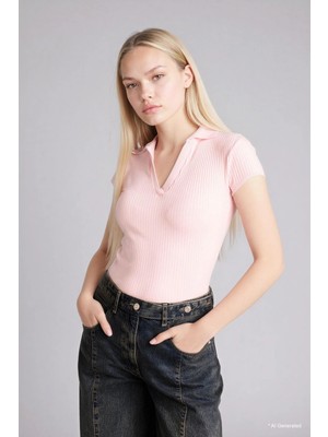 DeFacto Slim Fit Kaçık Yaka Basic Düz Fitilli Kaşkorse Kısa Kollu Polo Tişört G8735AX26SP