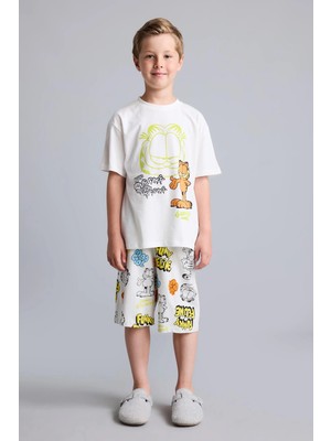 DeFacto %100 Pamuk Garfield Lisanslı Regular Fit 2'li Beyaz Pijama Takımı Erkek Çocuk H8146A826HS