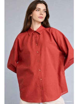 DeFacto %100 Pamuk Regular Fit Vual Uzun Kollu Koyu Turuncu Tunik H7860AX26SM