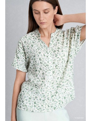 DeFacto Regular Fit Kaçık Yaka Çiçekli Kısa Kollu Gömlek I6173AZ26HS