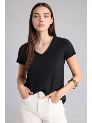DeFacto Regular Fit V Yaka Basic Düz Kısa Kollu Tişört K1507AZ26SM