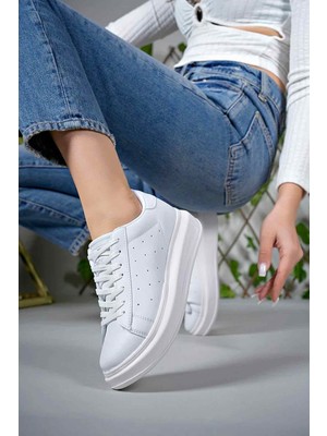 Shard Kadın Beyaz Kalın Yüksek Taban Hafif Günlük Yürüyüş Spor Ayakkabısı ve Sneaker