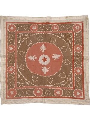 Etnik Bulvar Suzani Pamuk Turuncu Masa Örtüsü 133 x 134 cm