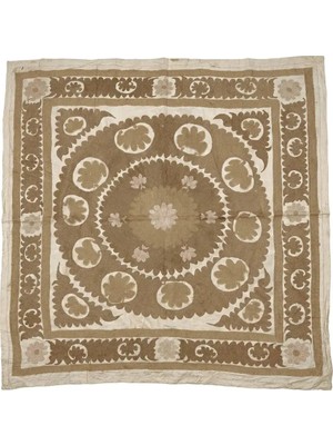 Etnik Bulvar Suzani Pamuk Kahverengi Masa Örtüsü 132 x 138 cm